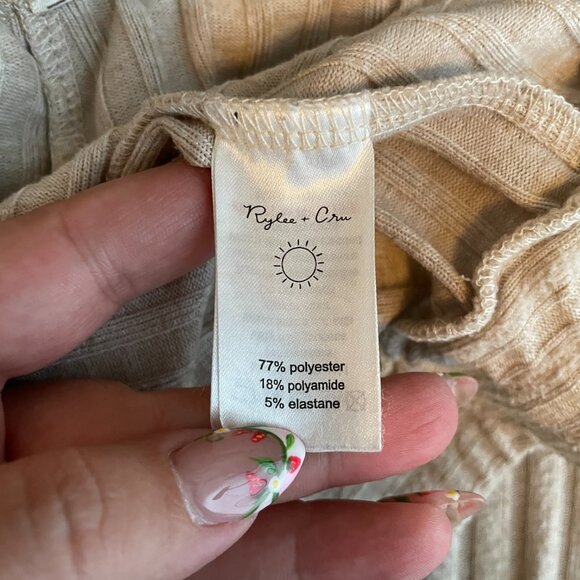 Rylee and Cru Women M Beige Oatmeal Ribbed Wide Leg Pants Loungewear Boho Beachy - Picture 9 of 9